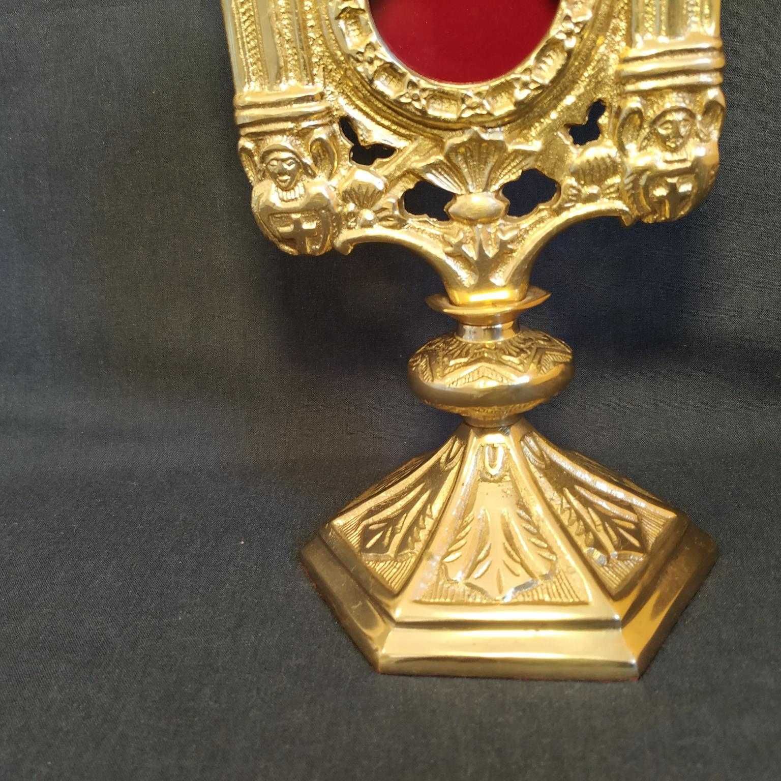 Relikwiarz - monstrancja gotycka złoty stary mosiądz