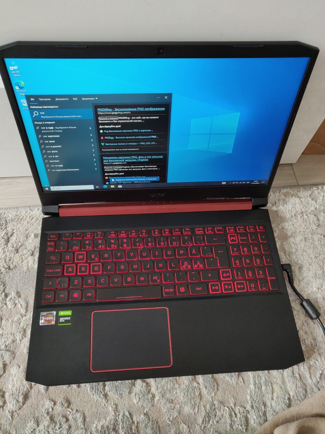 Ігровий ноутбук acer nitro n18c3/GTX 1050 ti/ryzen 5/8 ГБ/SSD 512 ГБ