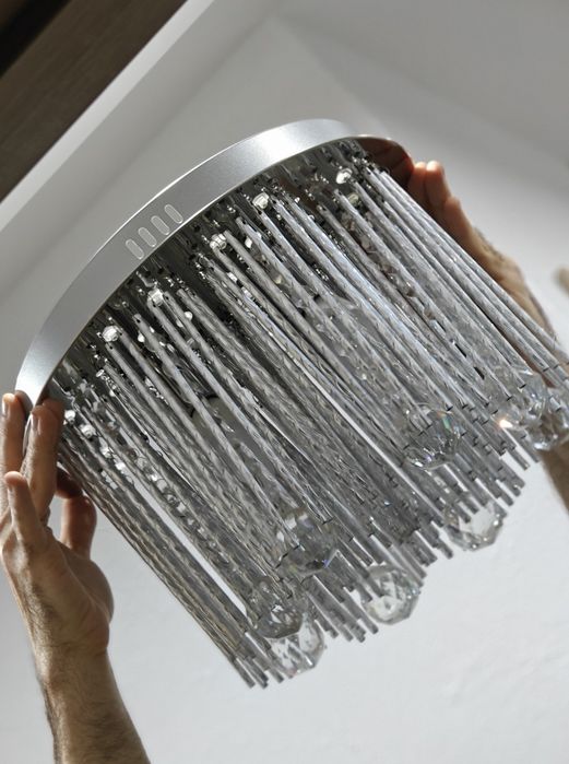 Srebrna lampa kryształki  34x34cm