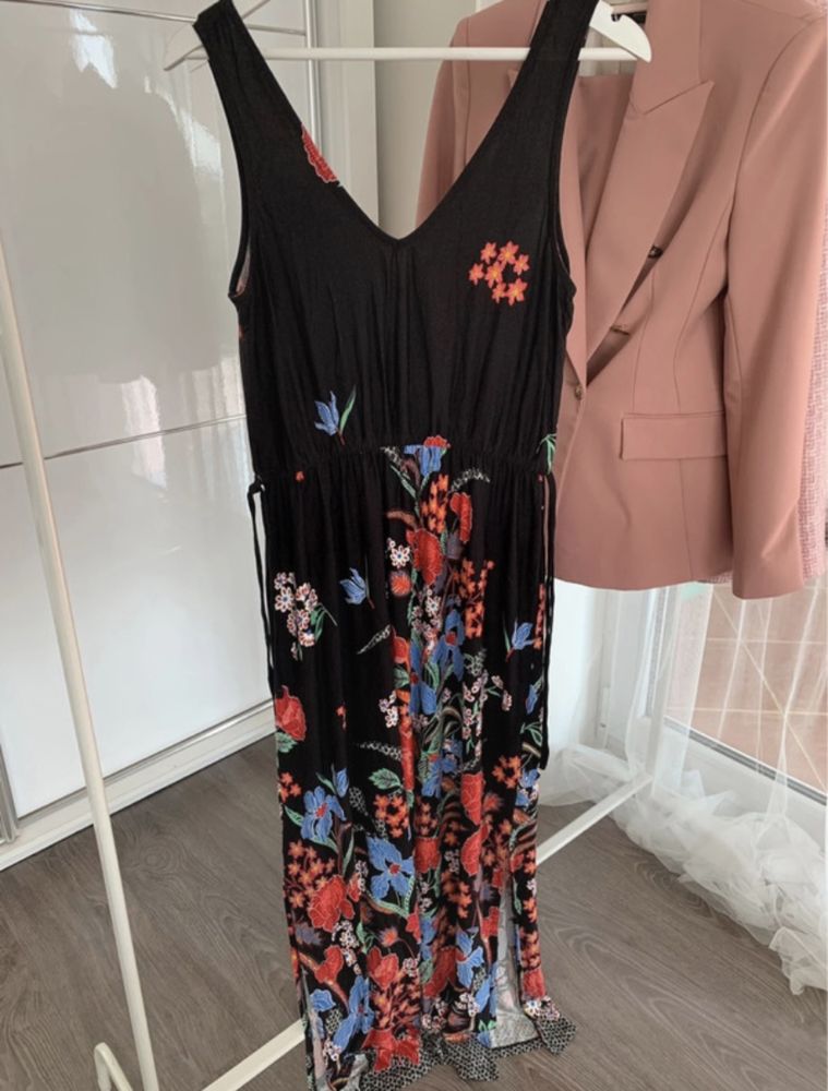 Czarna długa maxi sukienka suknia w kwiaty M/38