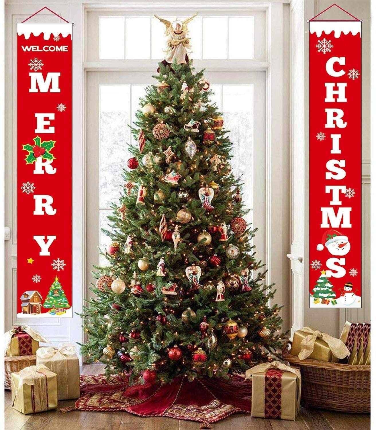 Czerwony Świąteczny Baner „Merry Christmas” Dekoracja na 35x188cm