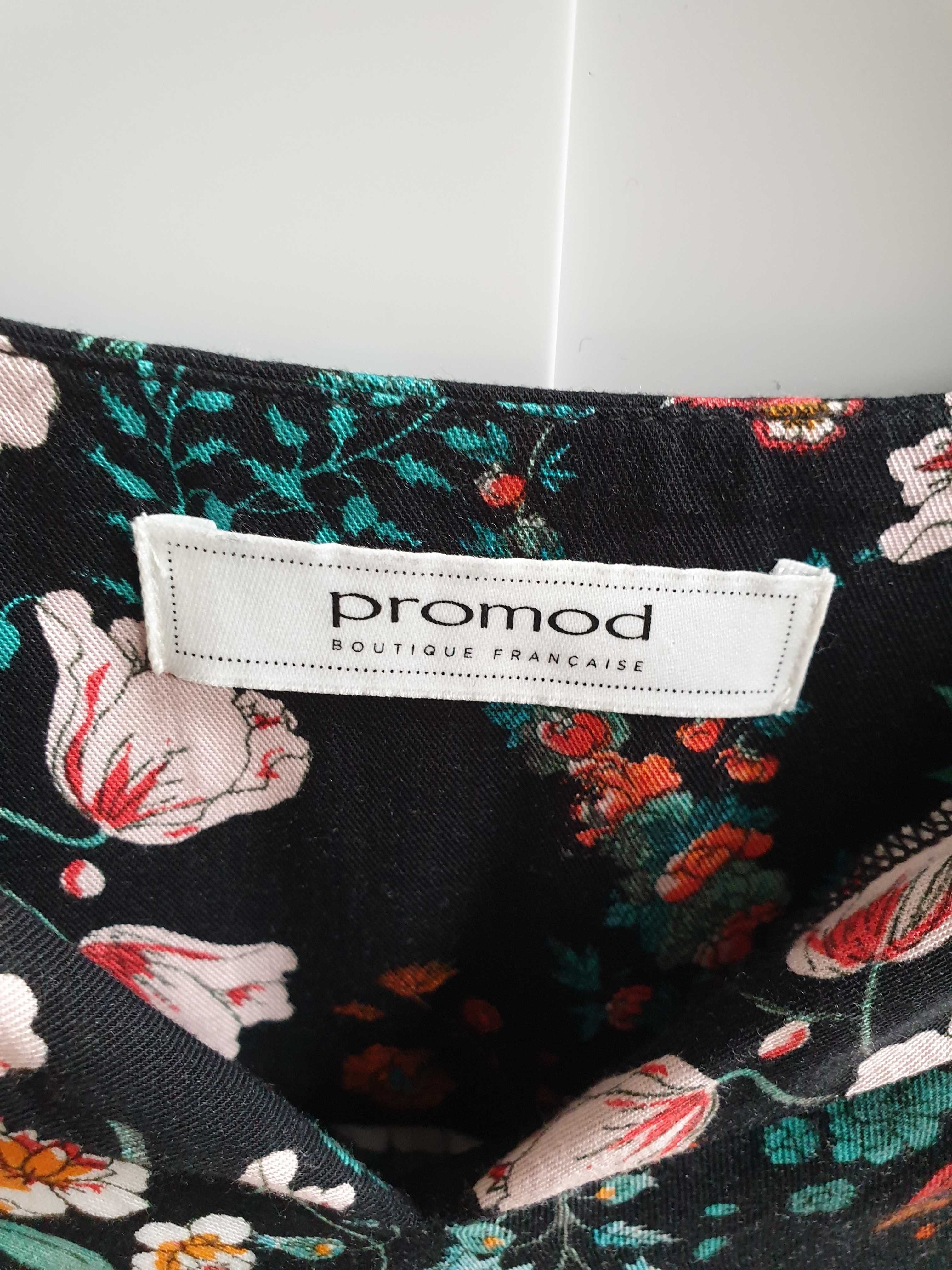 Czarna sukienka w kwiaty z wiskozy Promod XL 42