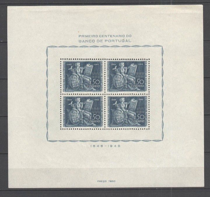 1946 Bloco 1° Centenário Do Banco De Portugal MNH **