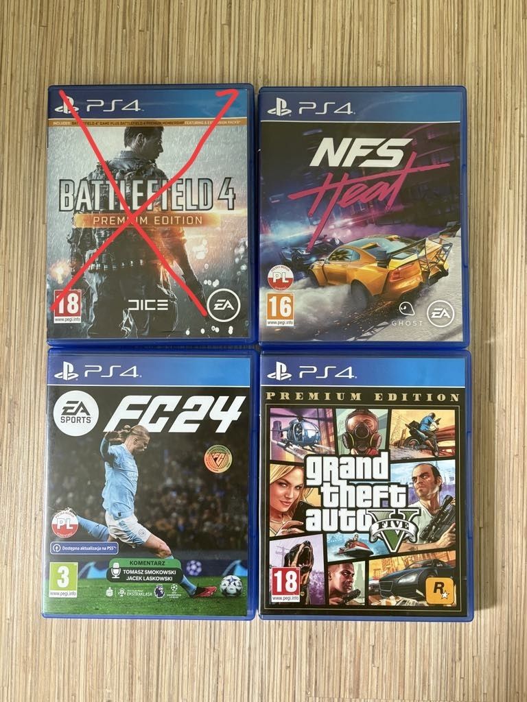 nfs heat, fc 24, gta 5 na konsole ps4