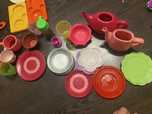 Akcesoria kuchenne plastikowe zabawki do kuchni talerze sztućce filiża