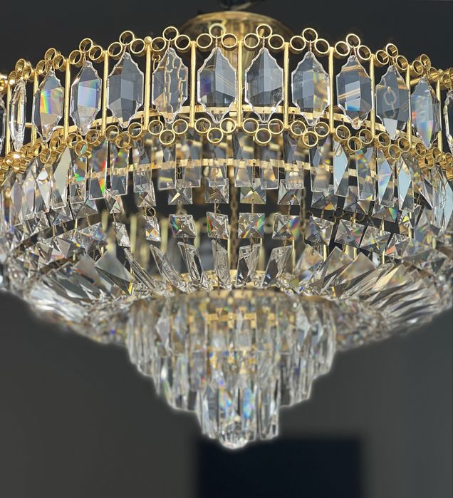 Candeeiero de Teto Banhado a Ouro com Cristais (Peça Rara)