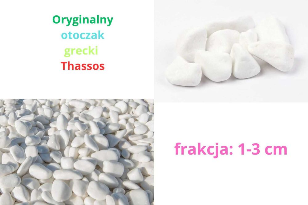 Kamień śnieżnobiały Thassos biały otoczak 20 kg 1-3 ,3-6 grecki