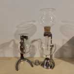 Conjunto de balões de vidro, cafeteiras antigas, vintage