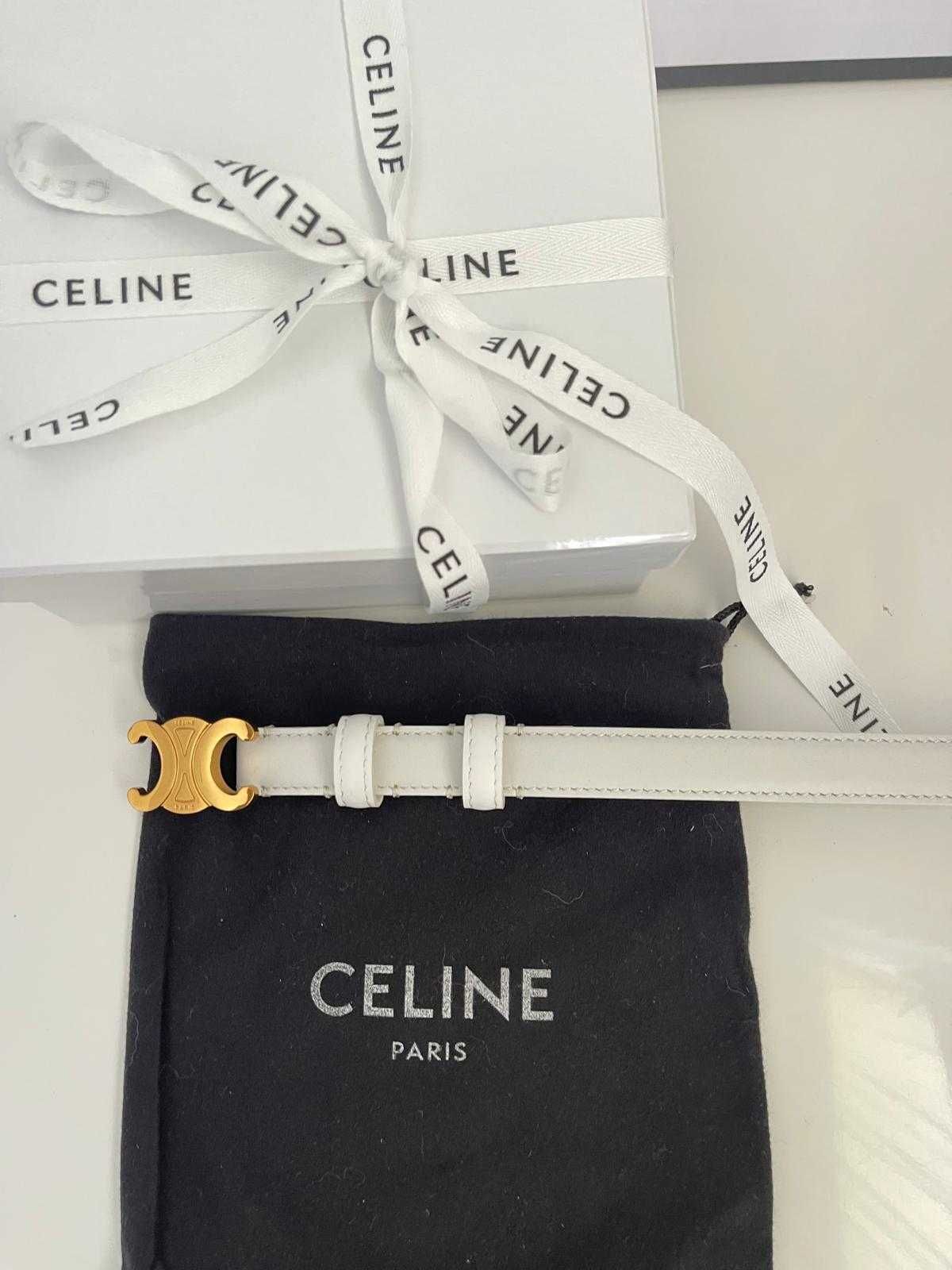 Pas premium biały klamra złota błyszcząca celine
