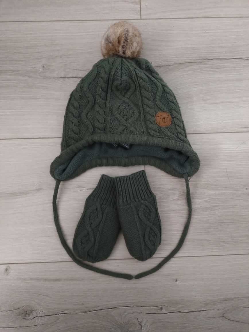 Bardzo dobry: Zestaw zimowy czapka + rękawiczki H&M r. 62/68