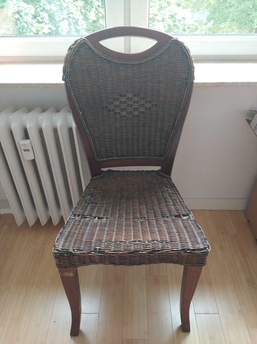 Krzesło drewniane ratanowe