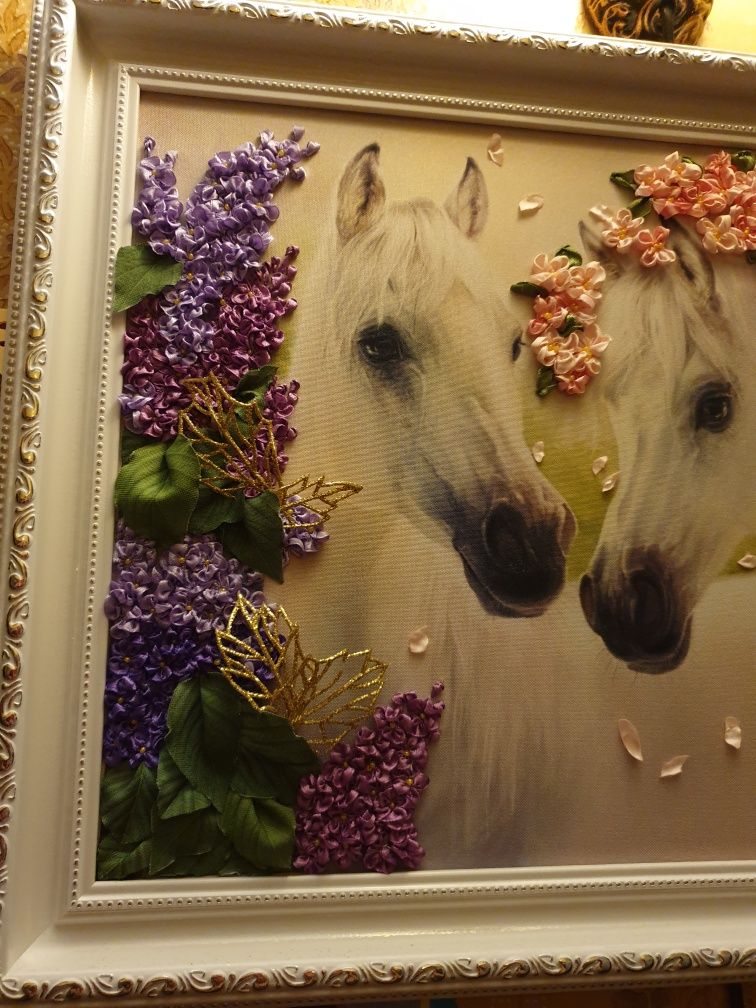 Картина лентами Белые лошади 50×40