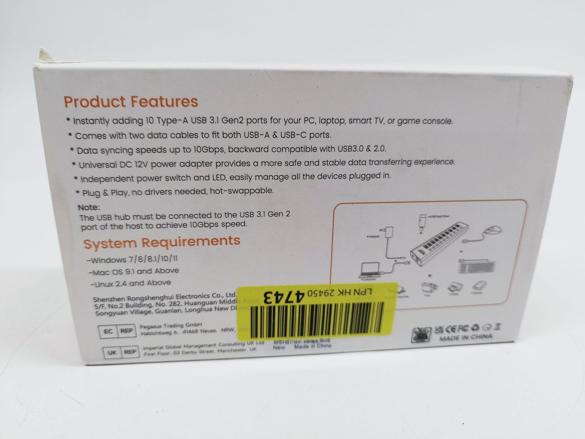 Hub USB 3,1 10 portowy rozdzielacz USB