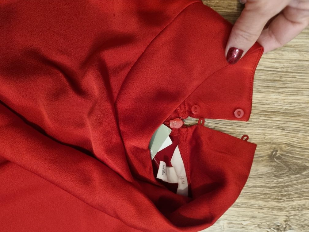 H&M NOWA Drapowana, czerwona sukienka Egzotyczna r. S