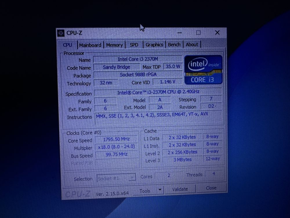 Процесор I3 2370M rPGA988B (G2) 2 ядра 4 потоки