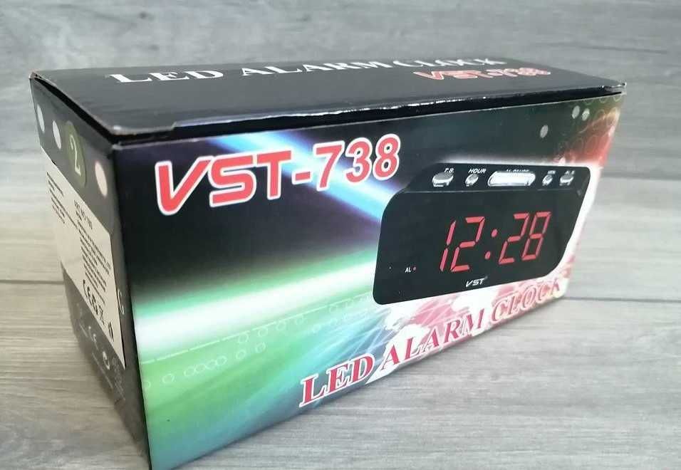 BUDZIK ZEGAR ALARM elektroniczny led VST-738 białe cyfry
