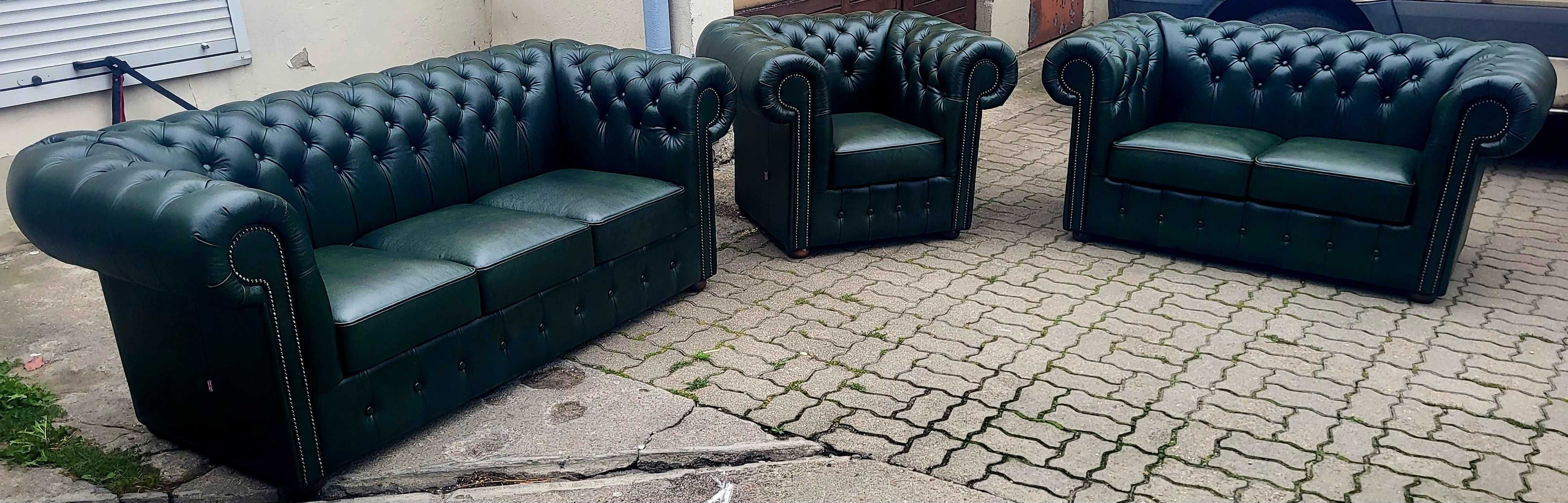 Komplet Chesterfield 3+2+1 skóra naturalna -promocja