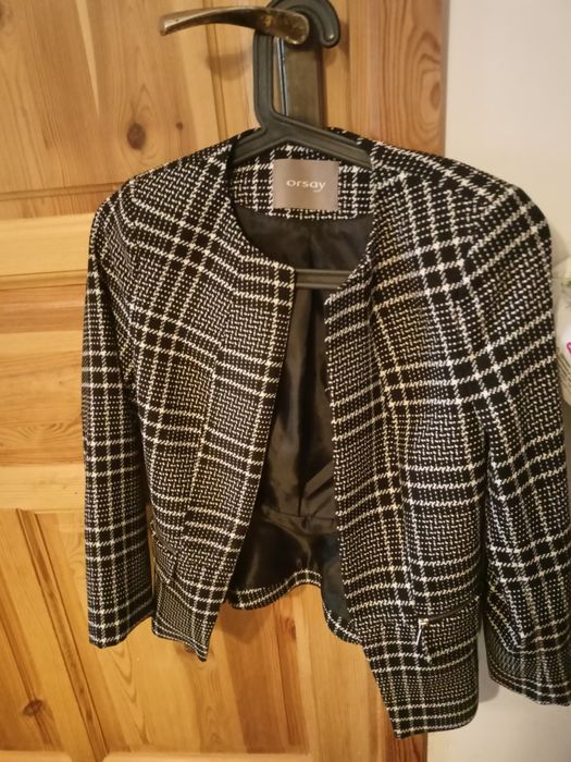 Elegancki żakiet damski xxs 32 XS w kratkę Orsay bez zapięcia