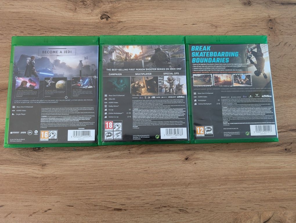 Call of Duty MW, Tony Hawk 1+2 i Star Wars Jedi Fallen Order. Xbox.