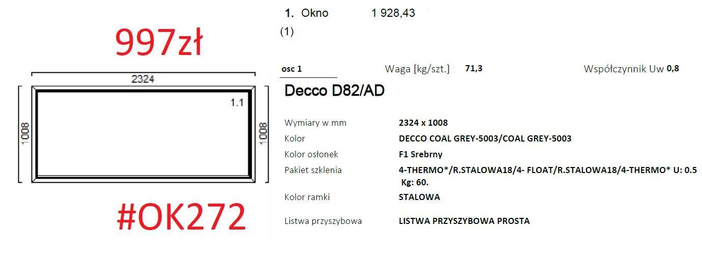Okno 2324x1008 Antracyt/Antracyt 3 szyby #OK272