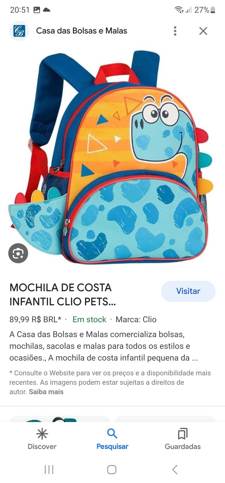 Machila clio pets criança