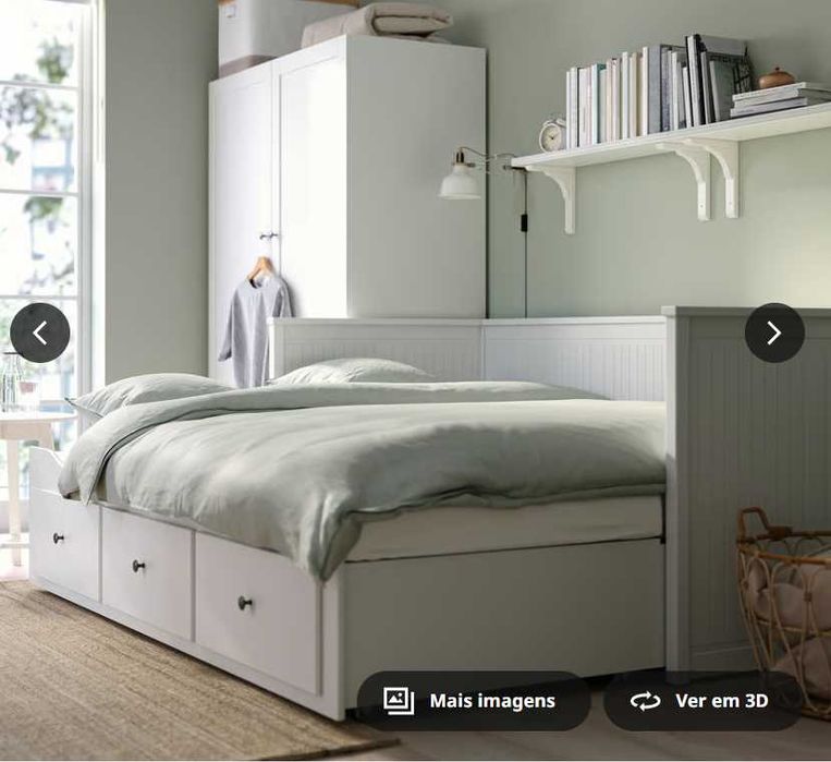 Cama indiv/dupla c/3 gav, branco (Hemnes IKEA) 80/200 + Colchão