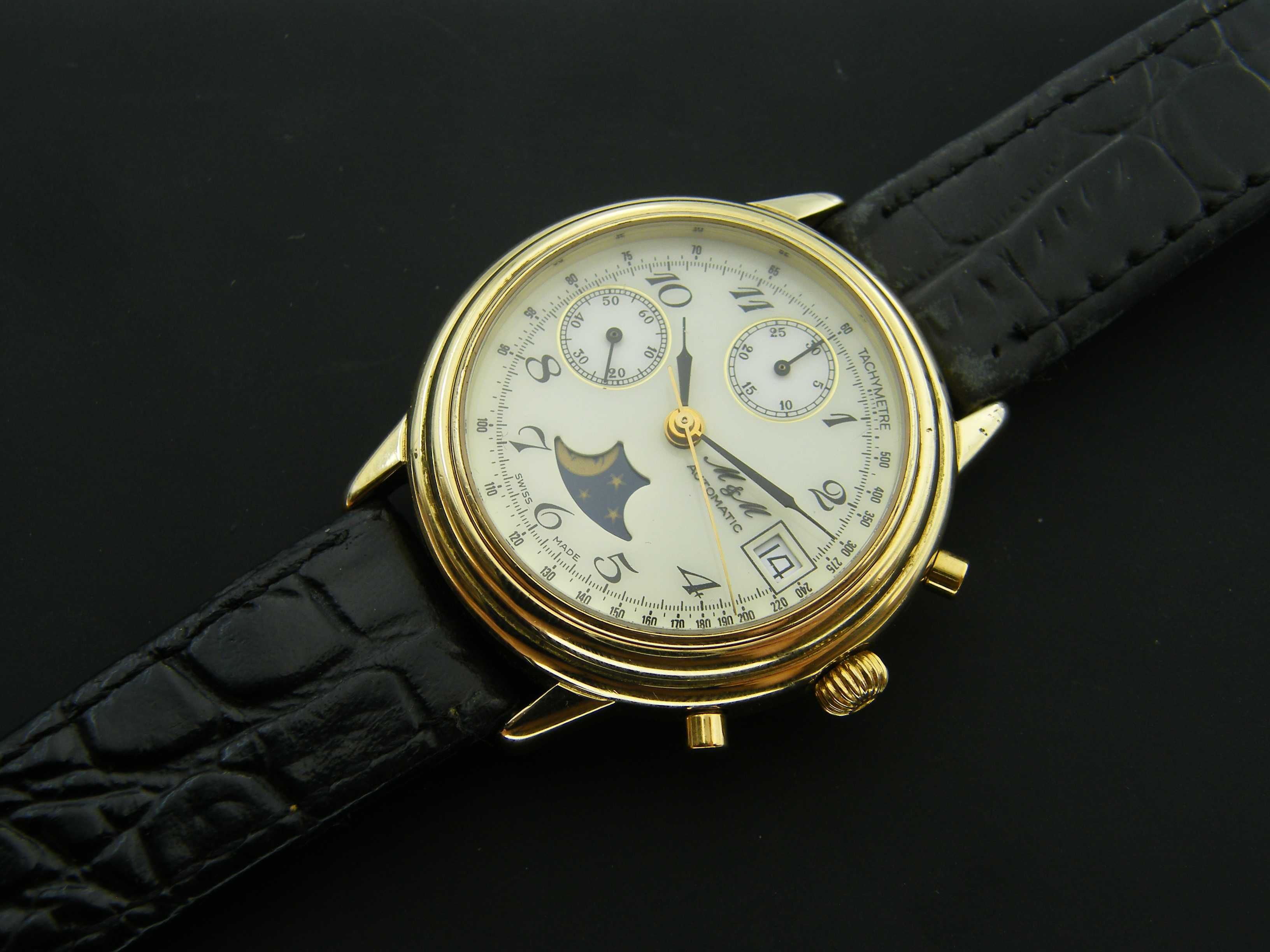 M & M Automatic Chronograph z Fazami Księżyca Cal.Valjoux 7758 Złocony