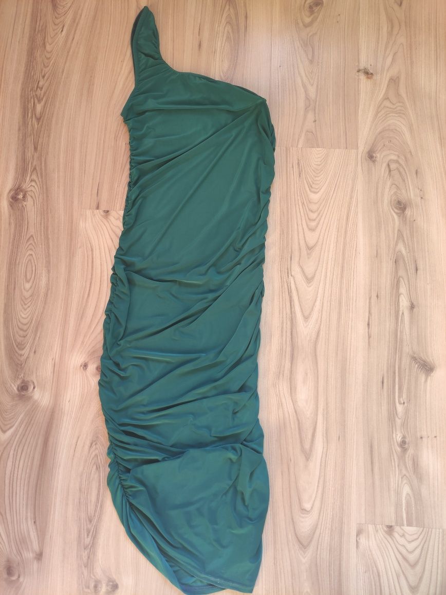 Sukienka ciążowa midi długość, rozmiar 38, butelkowa zieleń