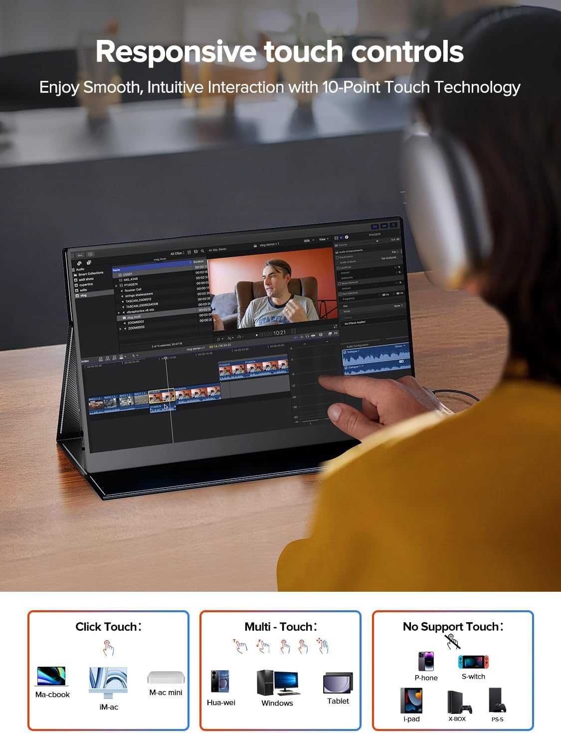 Портативний сенсорний монітор UPERFECT 15.6'' 1080P Touchscreen IPS