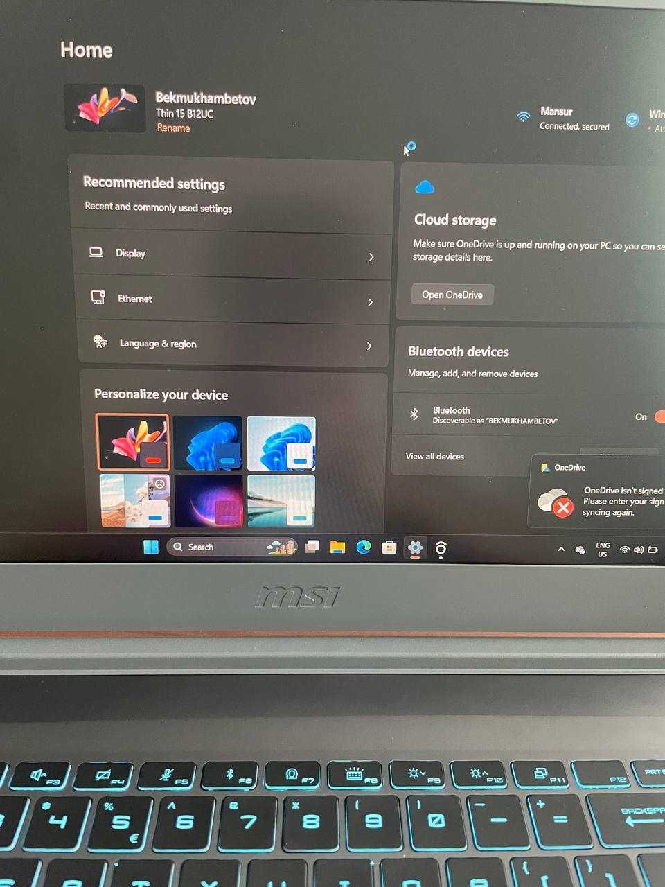 laptop Msi thin 15