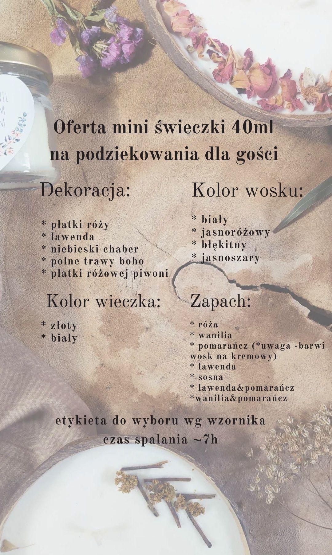 Świeczki upominki podziękowania dla gości ślub wesele komunia chrzest