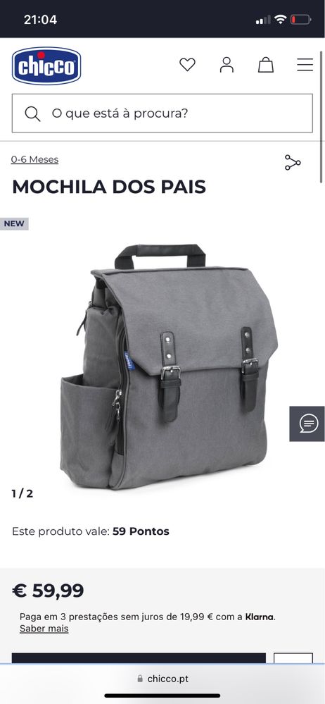 Mochila Chicco New Backpack for parentes NOVA E ETIQUETADA