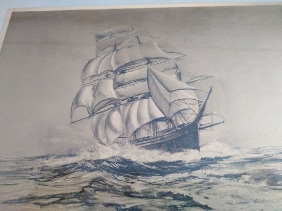 Quadro dourado de um barco