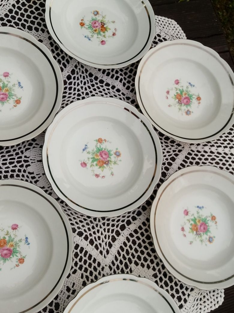 Talerze głębokie porcelana biel jak nowe 7szt,sielski wzór Ćmielów PRL
