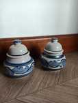 Ceramiczny pojemnik na przyprawy sól z pokrywką malowany zestaw 2szt