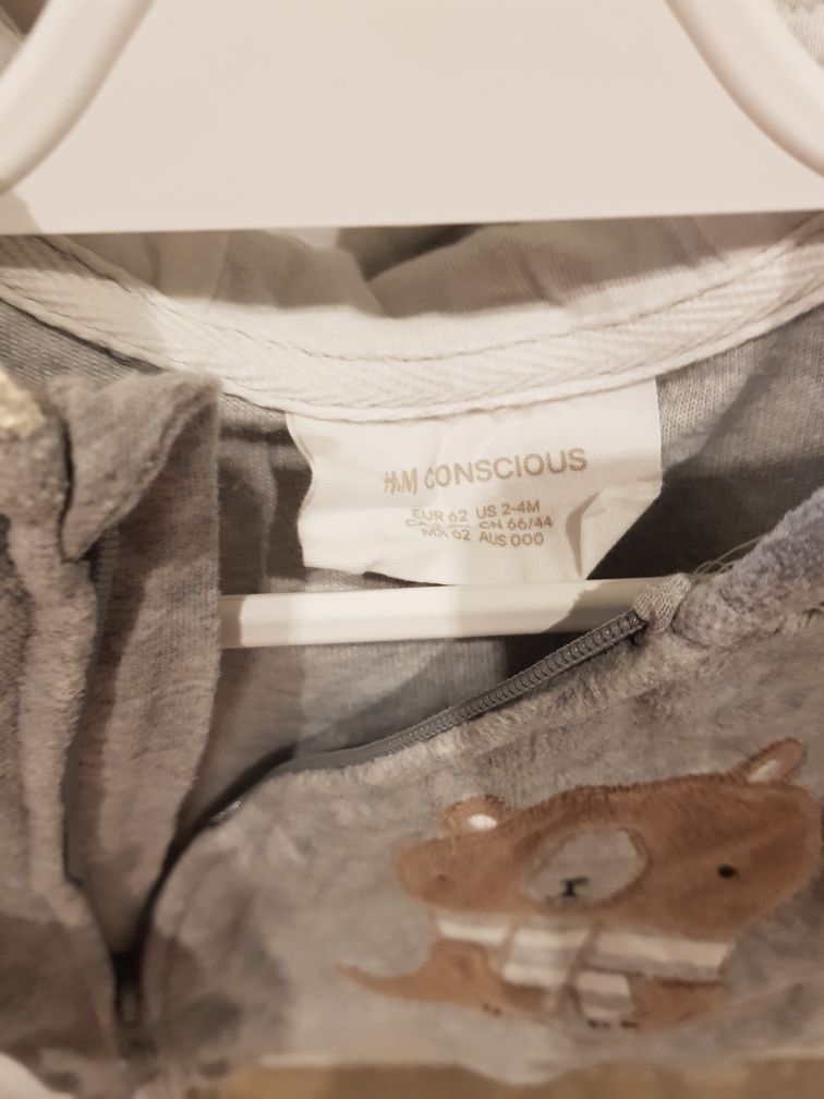 Bluza H&M 62 2 4 msc szara perełka welurowa