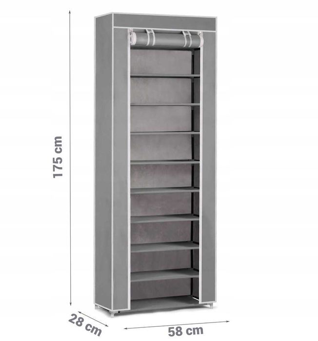 2x SZAFA TEKSTYLNA XXL Na Buty Ubrania Organizer Szafka Półki szara