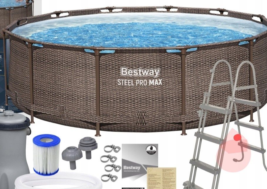 Bstway Basen ogrodowy stelażowy 366x100cm Pompa Drabinka