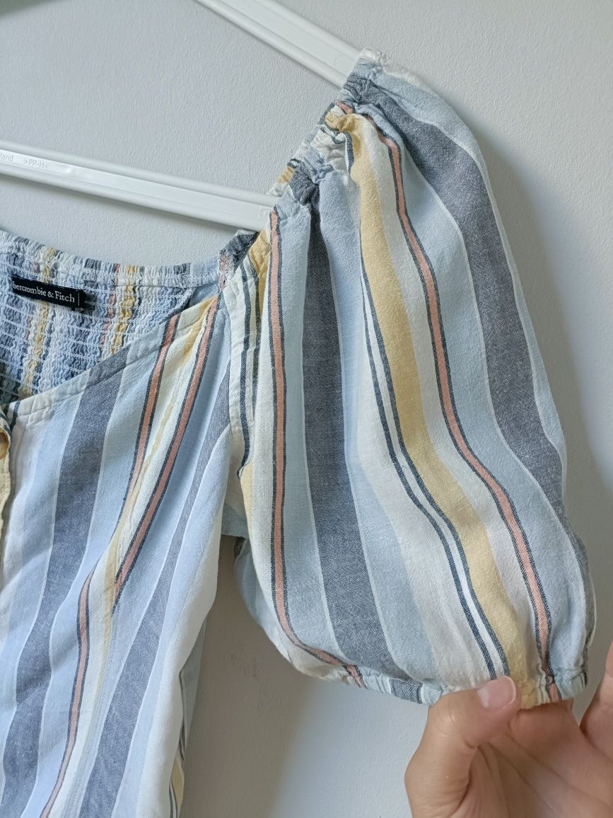 Krótka bluzka crop top trendy z lnem lniana flax vintage 36 S