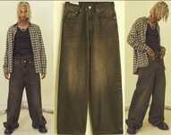szare H&M Super Baggy W34 L32 szerokie w33 w32 l34 jnco affliction y2k