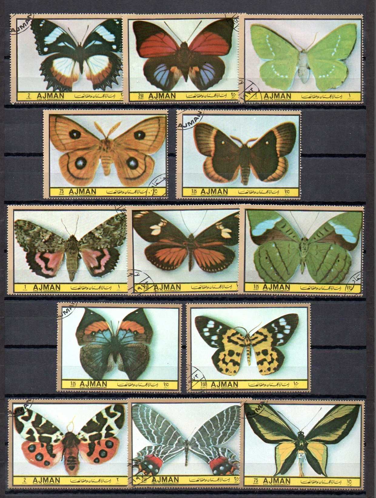 Znaczki - Ajman - Motyle - zestaw 13 sztuk