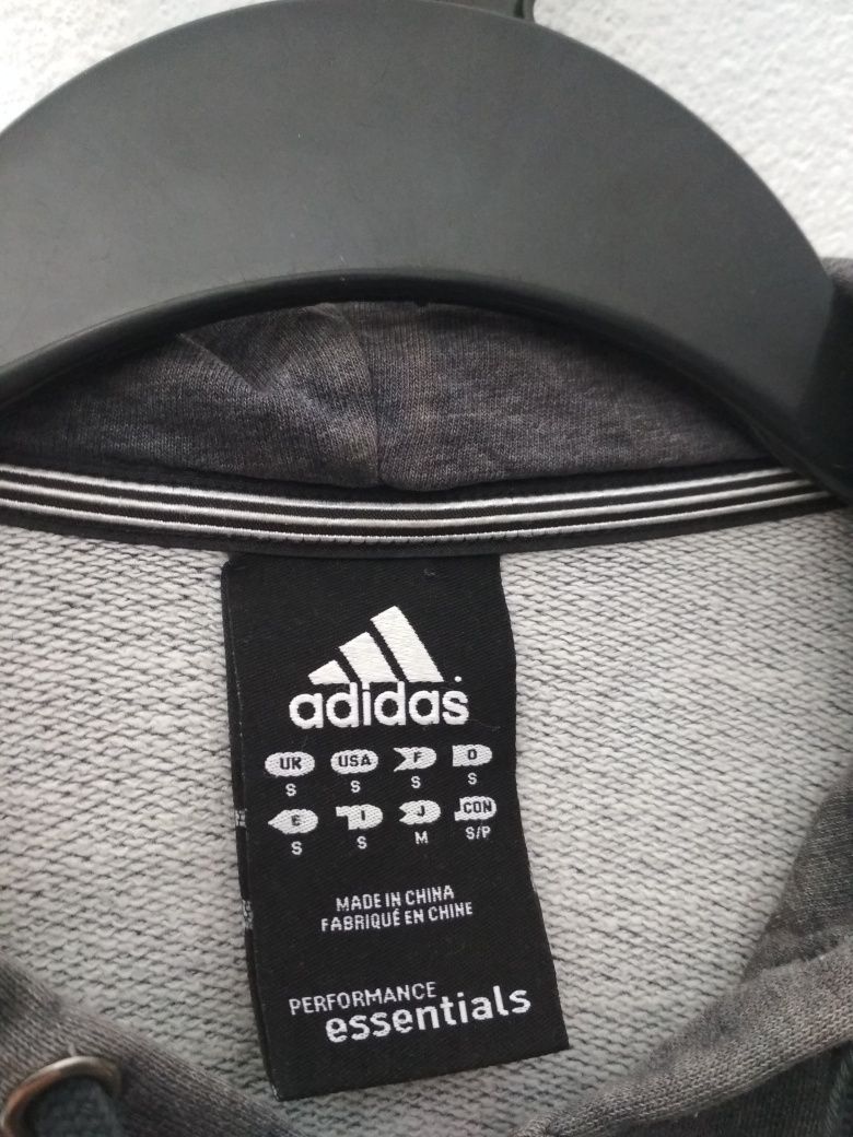 Adidas szara bluza rozpinana z kapturem unisex S