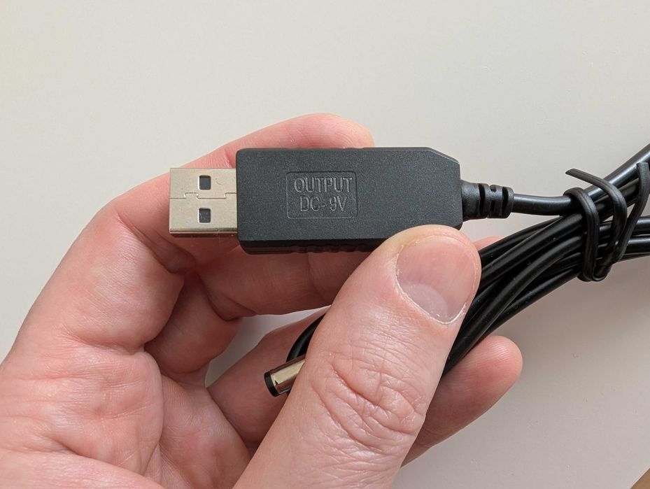Кабель преобразования питания USB - DC 5,5х2,1мм (9v и 12v)