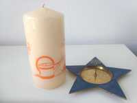 świeca і Niebieski mosiężny świecznik w kształcie gwiazdy na tealighty