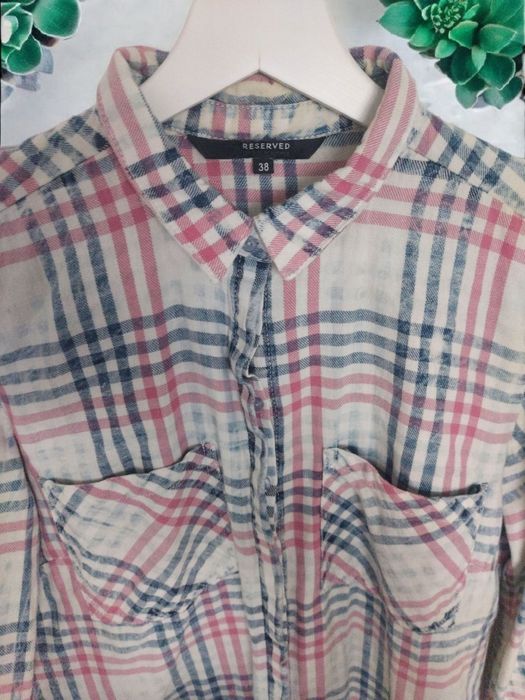 Koszula Reserved w kratę długi rękaw casualowy styl oversize'owy krój