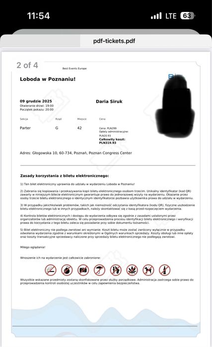 4 квитки на концерт Лободи у Познані