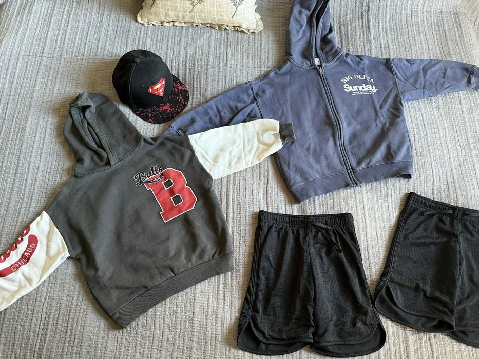 bluzy ZARA 116 i spodenki H&M move 110/116, full cap New Era (r. CHLD)