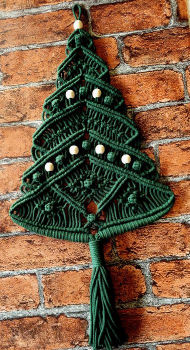 Choinka butelkowa zieleń boho makrama 60cm