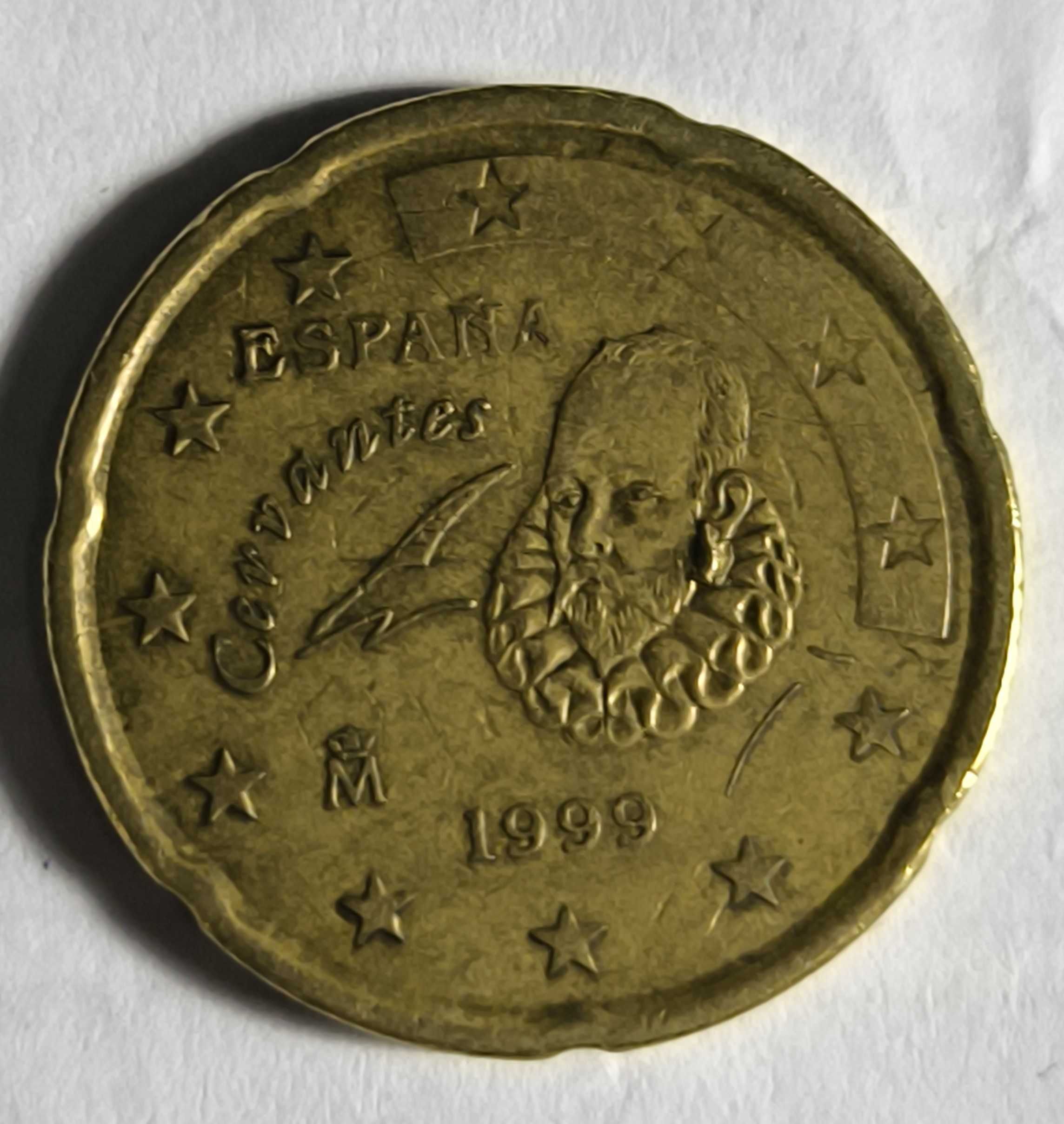 Moeda rarissima de 20 cent de 1999 Espanha c excesso  metal na orelha