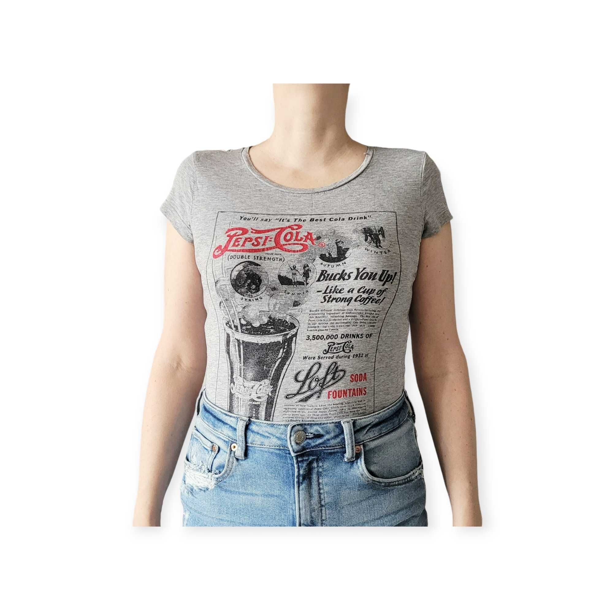 Szara koszulka M damska krótki rękaw damska t-shirt Pepsi Cola casual